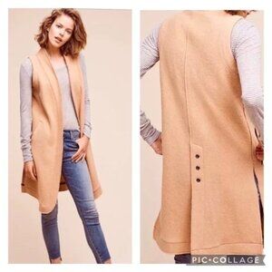 Anthropologie Marrakech Camel Tan Wool Blend Longline Vest Pockets, S